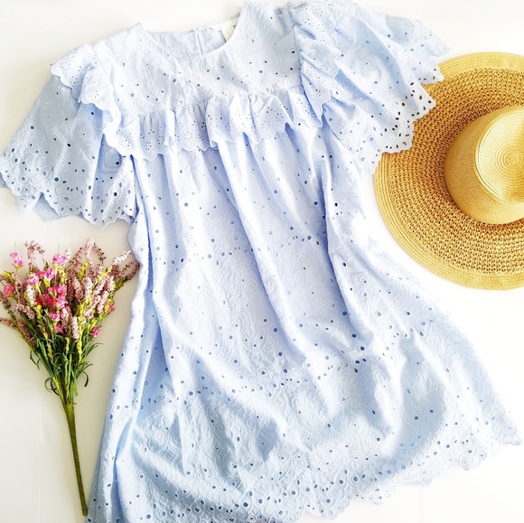 H&M Dresses & Skirts - H&M | Blue Lace Bib Front Shift Dress M/L New